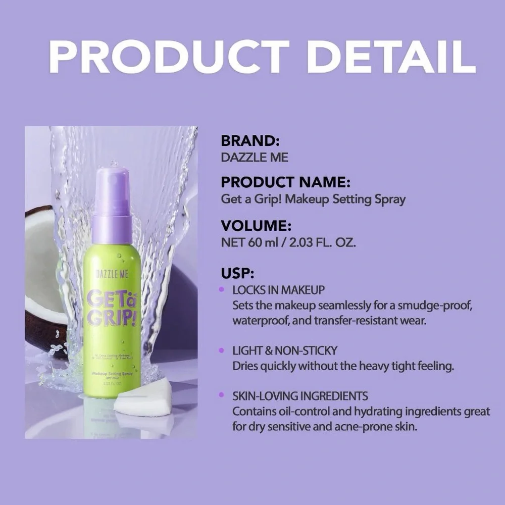 3/$20💗 DazzleMe Get a Grip! Makeup Setting Spray Mini 1 oz